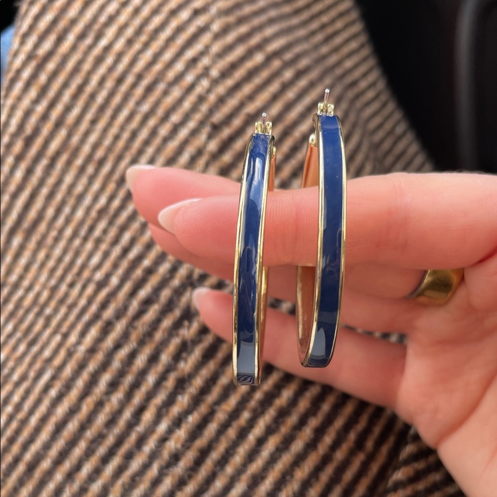 Enamel Blue and Orange Hoop Earrings - Picture 2 of 2